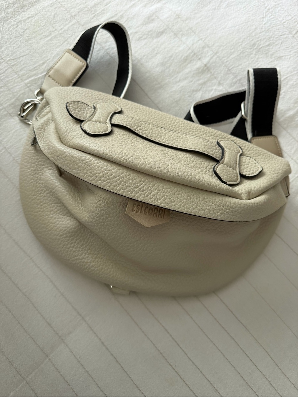 Cream Leather Crossbody Belt Bag